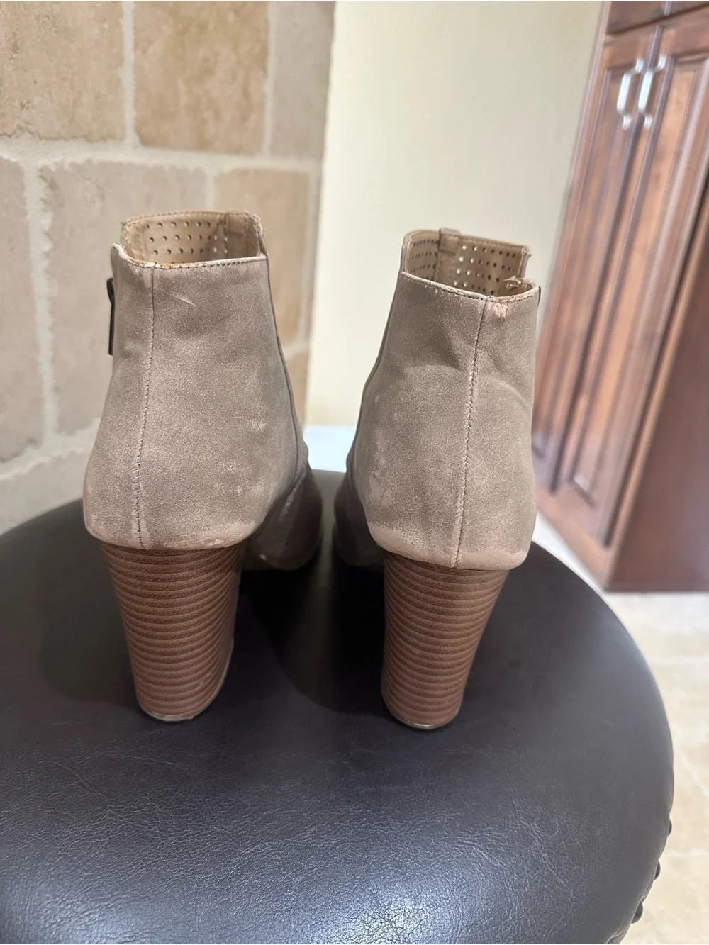 Women's Peep-Toe Perforated Ankle Bootie - Taupe